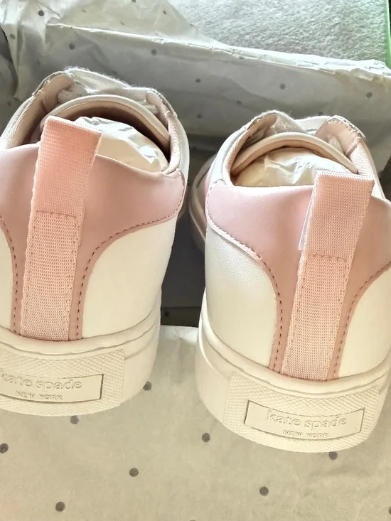 Kate Spade ♠️ New York Optic White Sneaker with Smoke Pink Detail - Picture 5 of 13